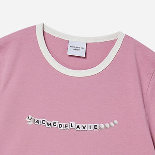 SNAKE INITIAL RINGER CROP SHORT SLEEVE T-SHIRT PASTEL PINK