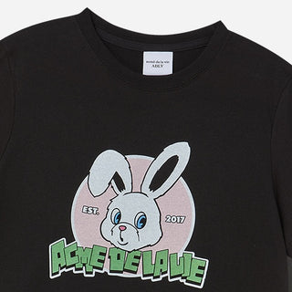 NINETIES RETRO BUNNY WOMAN SHORT SLEEVE T-SHIRT BLACK