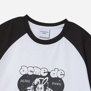 SPACE RABBIT RAGLAN CROP SHORT SLEEVE T-SHIRT BLACK