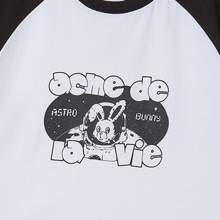 SPACE RABBIT RAGLAN CROP SHORT SLEEVE T-SHIRT BLACK