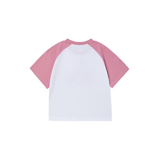 SPACE RABBIT RAGLAN CROP SHORT SLEEVE T-SHIRT LIGHT PINK