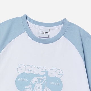 SPACE RABBIT RAGLAN CROP SHORT SLEEVE T-SHIRT SKY BLUE