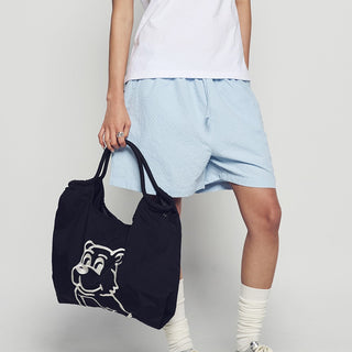 DRAWSTRING NYLON SHOULDER BAG BLACK