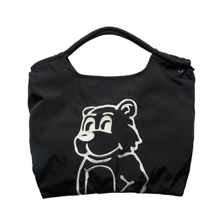 DRAWSTRING NYLON SHOULDER BAG BLACK