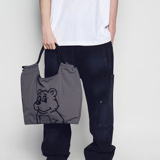 DRAWSTRING NYLON SHOULDER BAG CHARCOAL