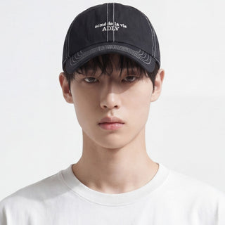 CONTRAST STITCH NYLON BALL CAP BLACK