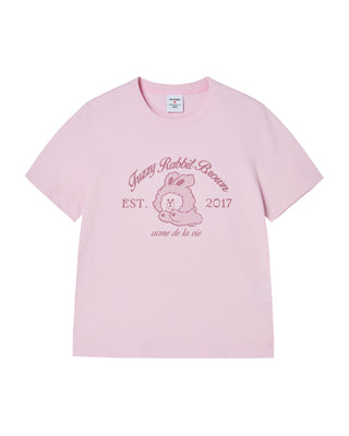 WOMAN BROWN LINE FRIENDS SHORT SLEEVE T-SHIRT LIGHT PINK
