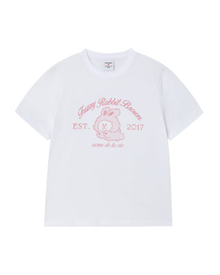 WOMAN BROWN LINE FRIENDS SHORT SLEEVE T-SHIRT WHITE