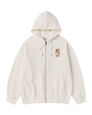 STAND 2D AC BEAR HOODIE ZIP UP IVORY