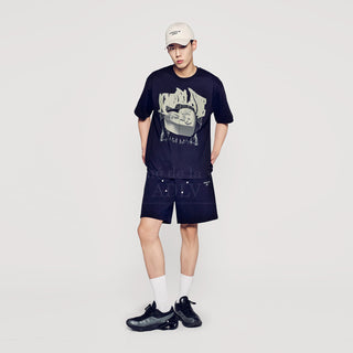 BASIC LOGO NEEDLEWORK SHORT PANTS BLACK