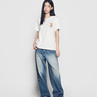 WOMAN RABBIT BEAR DOLL LOGO SHORT SLEEVE T-SHIRT CREAM