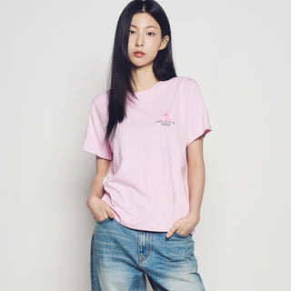 WOMAN FUZZY BEAR SHORT SLEEVE T-SHIRT LIGHT PINK