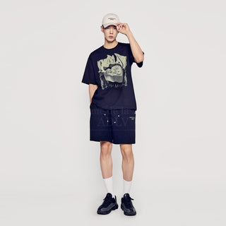 BASIC LOGO NEEDLEWORK SHORT PANTS BLACK