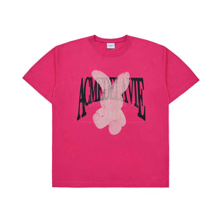 HALFTONE DOT LAYER FUZZY RABBIT SHORT SLEEVE T-SHIRT PINK