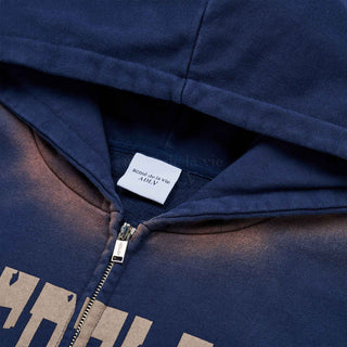 FRONT FULL LOGO SPRAY WASHING HOODIE ZIP UP NAVY