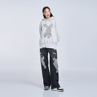 GREY FUZZY RABBIT HOODIE GREY