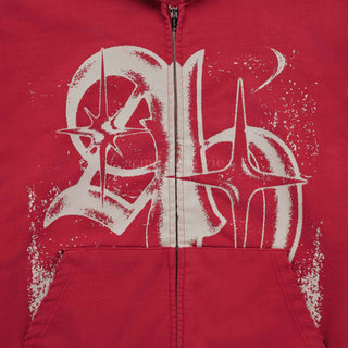 VINTAGE SYMBOL DESTROYED WASHING HOODIE ZIP UP RED