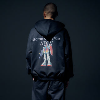 MOBILE SUIT GUNDAM BASIC LOGO HOODIE ZIP UP BLACK