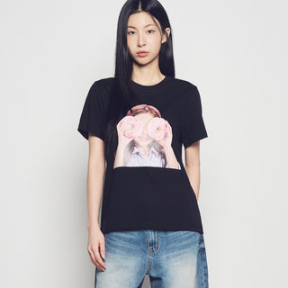WOMAN ADLV BABY FACE DONUT 3 SLEEVE T-SHIRT BLACK
