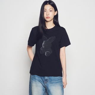 WOMAN FUZZY RABBIT SHORT SLEEVE T-SHIRT BLACK