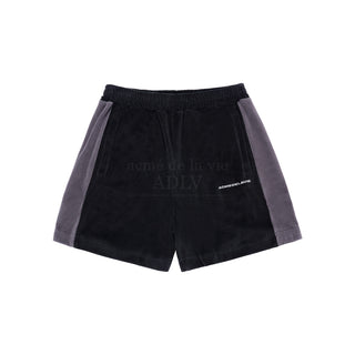 LOGO NEEDLEWORK VELOUR SHORT PANTS BLACK