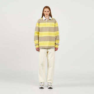 A LOGO EMBROIDERY STRIPE PATTERN POLO SHIRT YELLOW