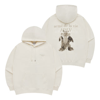 FUZZY DRAGON ARTWORK HOODIE CREAM