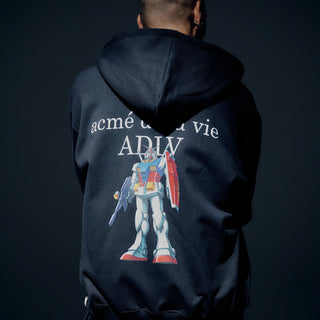 MOBILE SUIT GUNDAM BASIC LOGO HOODIE ZIP UP BLACK