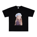 Load image into Gallery viewer, BABY FACE BERET GIRL SHORT SLEEVE T-SHIRT BLACK
