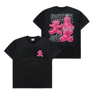 CRAYON THREE BEAR ARTWORK SHORT SLEEVE T-SHIRT BLACK