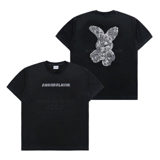 BEAR DOLL FUZZY RABBIT SHORT SLEEVE T-SHIRT BLACK