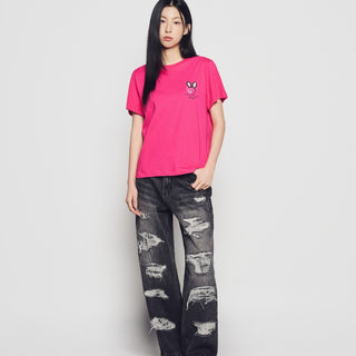 WOMAN RABBIT BEAR DOLL LOGO SHORT SLEEVE T-SHIRT HOT PINK