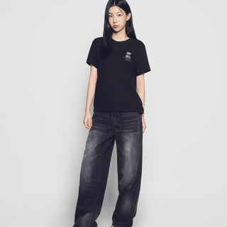 WOMAN FUZZY BEAR SHORT SLEEVE T-SHIRT BLACK