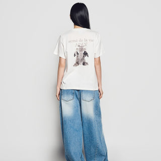 WOMAN FUZZY DRAGON ARTWORK SHORT SLEEVE T-SHIRT CREAM