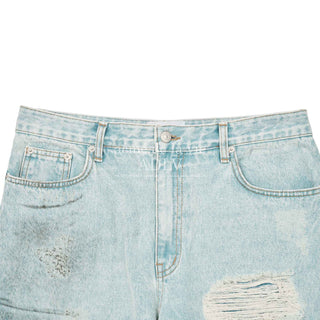 DESTROYED WASHING SPRAY DENIM PANTS LIGHT BLUE