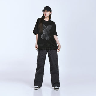 BLACK FUZZY RABBIT SHORT SLEEVE T-SHIRT BLACK