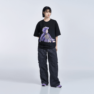 BABY FACE PURPLE DINOSAUR SHORT SLEEVE T-SHIRT BLACK