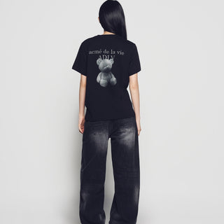 WOMAN FUZZY BEAR SHORT SLEEVE T-SHIRT BLACK