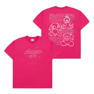 BEAR FRIENDS DOODLE ARTWORK SHORT SLEEVE T-SHIRT PINK