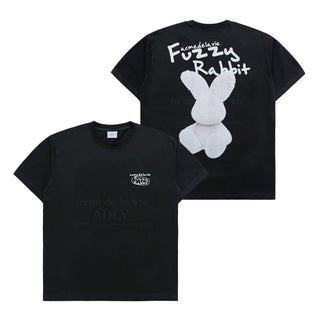 DOODLE FUZZY RABBIT SHORT SLEEVE T-SHIRT BLACK