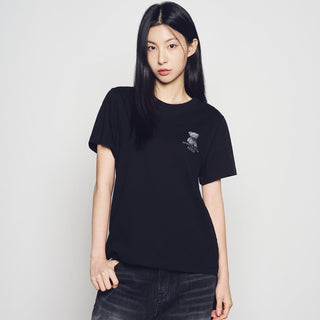 WOMAN FUZZY BEAR SHORT SLEEVE T-SHIRT BLACK
