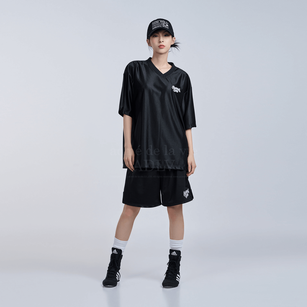 ROUND LOGO FOOTBALL JERSEY SHORT SLEEVE T SHIRT BLACK