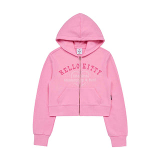 acme de la vie / Sanrio HELLO KITTY LETTERING CROP HOODIE ZIP UP PINK