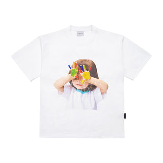 ADLV BABY FACE SHORT SLEEVE T-SHIRT WHITE COLORFUL HANDS