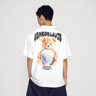 WORLD WIDE GLOBE BEAR ARTWORK SHORT SLEEVE T-SHIRT (OVERSEAS EXCLUSIVE) CREAM