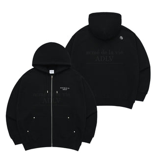 BASIC LOGO NEEDLEWORK HOODIE ZIP UP BLACK