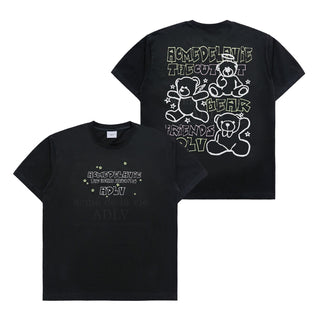 BEAR FRIENDS DOODLE ARTWORK SHORT SLEEVE T-SHIRT BLACK