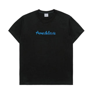 CHAIN EMBOSSING SCRIPT PRINTING SHORT SLEEVE T-SHIRT BLACK