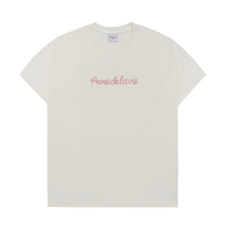 CHAIN EMBOSSING SCRIPT PRINTING SHORT SLEEVE T-SHIRT CREAM