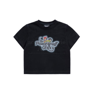 The Powerpuff Girls x acmedelavie gradient curlylogo crop t-shirts BLACK